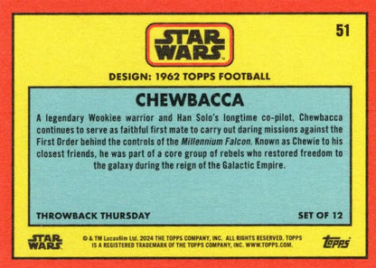 Chewbacca trading card in a 1962 Topps Football design for Star Wars fans