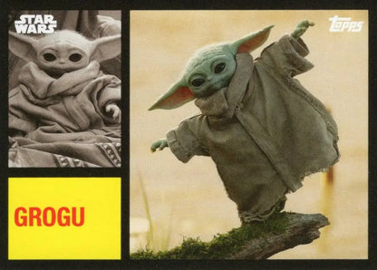 Grogu in a brown robe in motion on Star Wars Topps Football trading card image