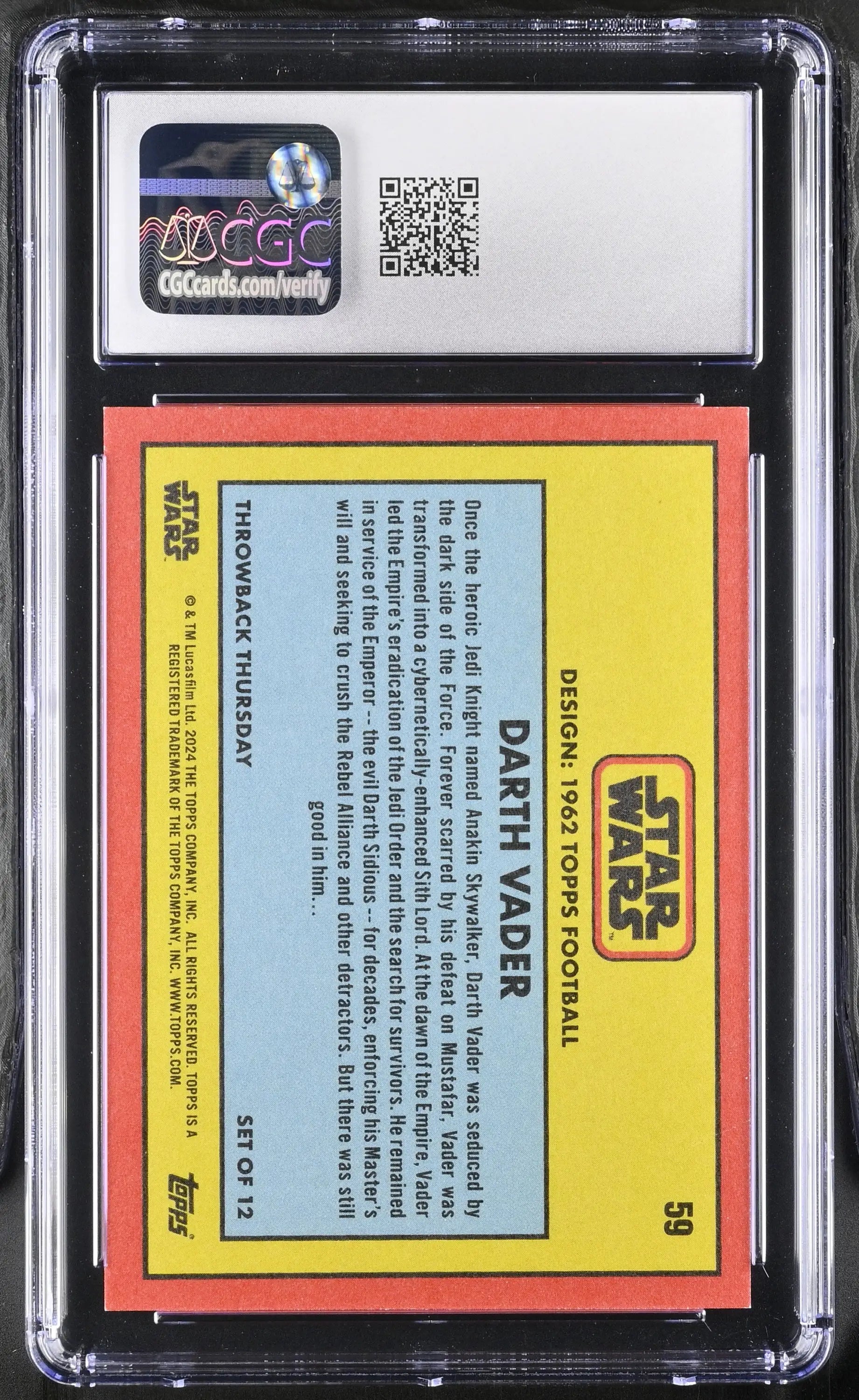 Graded Star Wars trading card featuring Darth Vader SP image variation CGC 9 Mint