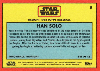 Star Wars trading card of Han Solo from the Throwback Thursday 2024 Baseball set