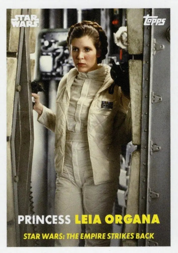 Star Wars trading card of Princess Leia in winter outfit from The Empire Strikes Back