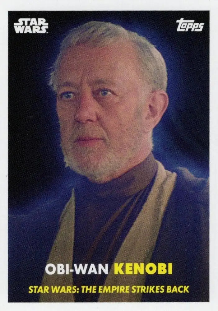 Star Wars trading card of Obi-Wan Kenobi in blue and brown robes, Topps Baseball design