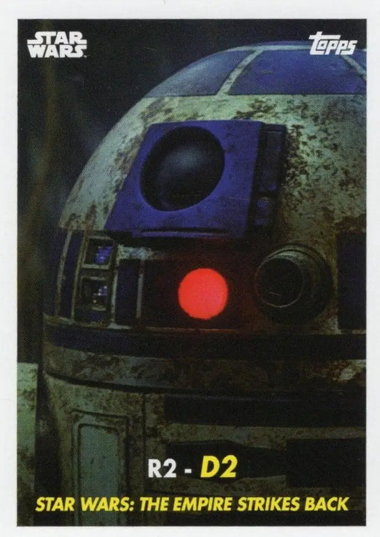 R2-D2 droid with a blue and silver dome in Star Wars Topps Baseball trading card image