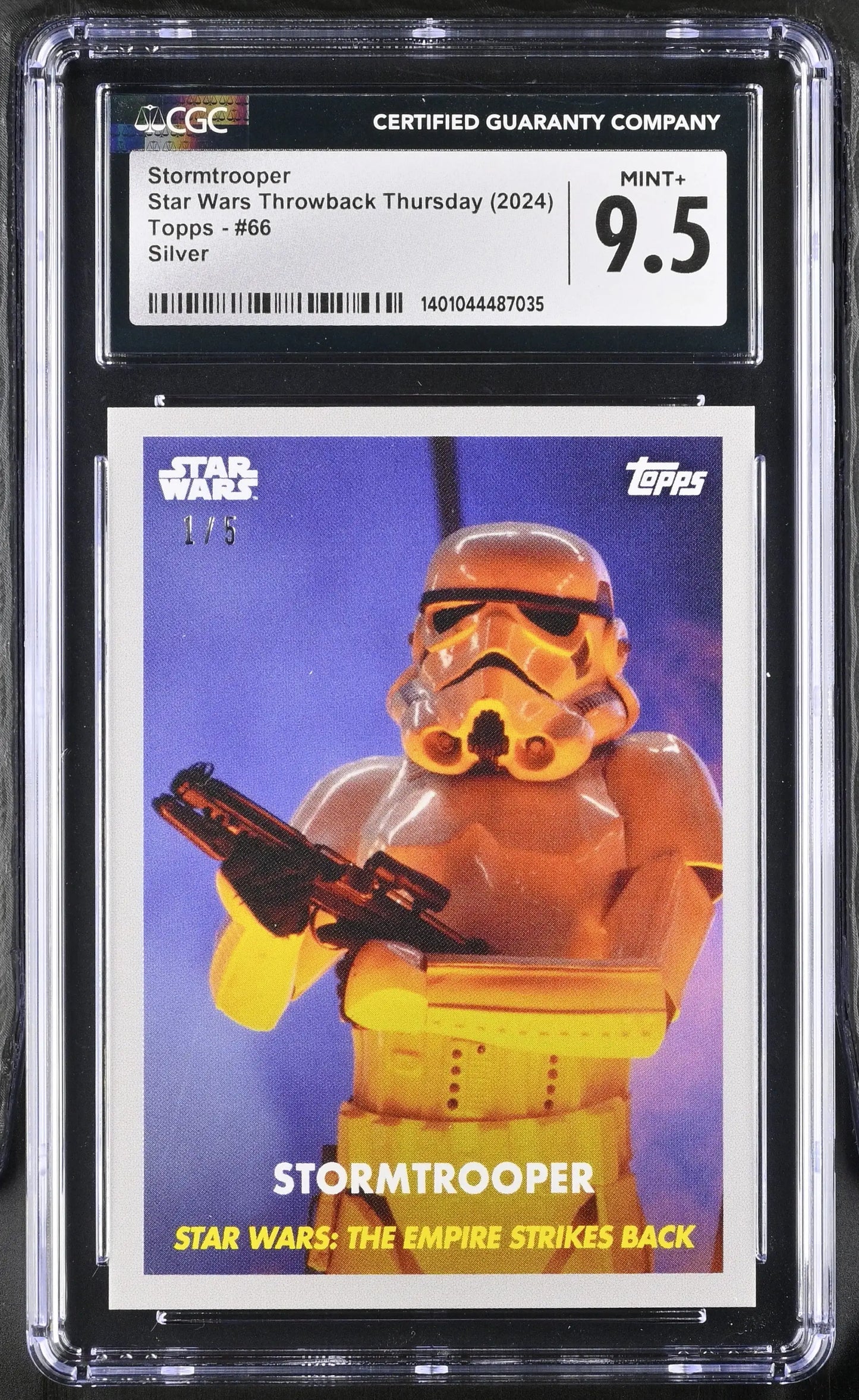 Graded Stormtrooper trading card from Star Wars Throwback Thursday 2024 collectible series