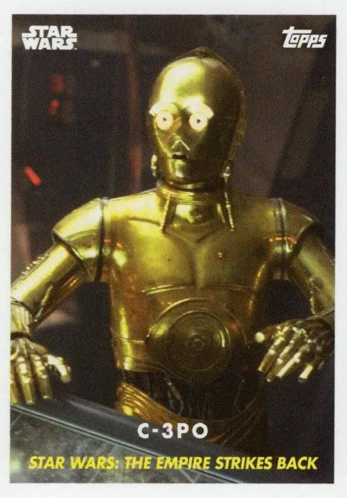 C-3PO with glowing eyes and exposed joints on Star Wars Topps Baseball trading card