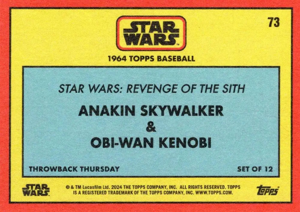 Star Wars trading card styled like 1964 Topps baseball cards featuring Anakin and Obi-Wan