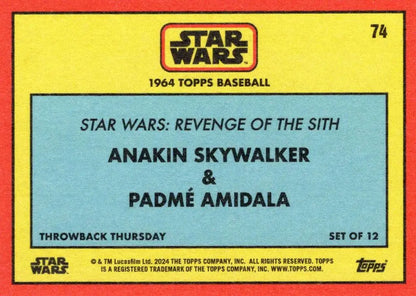 Star Wars trading card featuring Anakin Skywalker and Padme Amidala with a retro baseball cards design