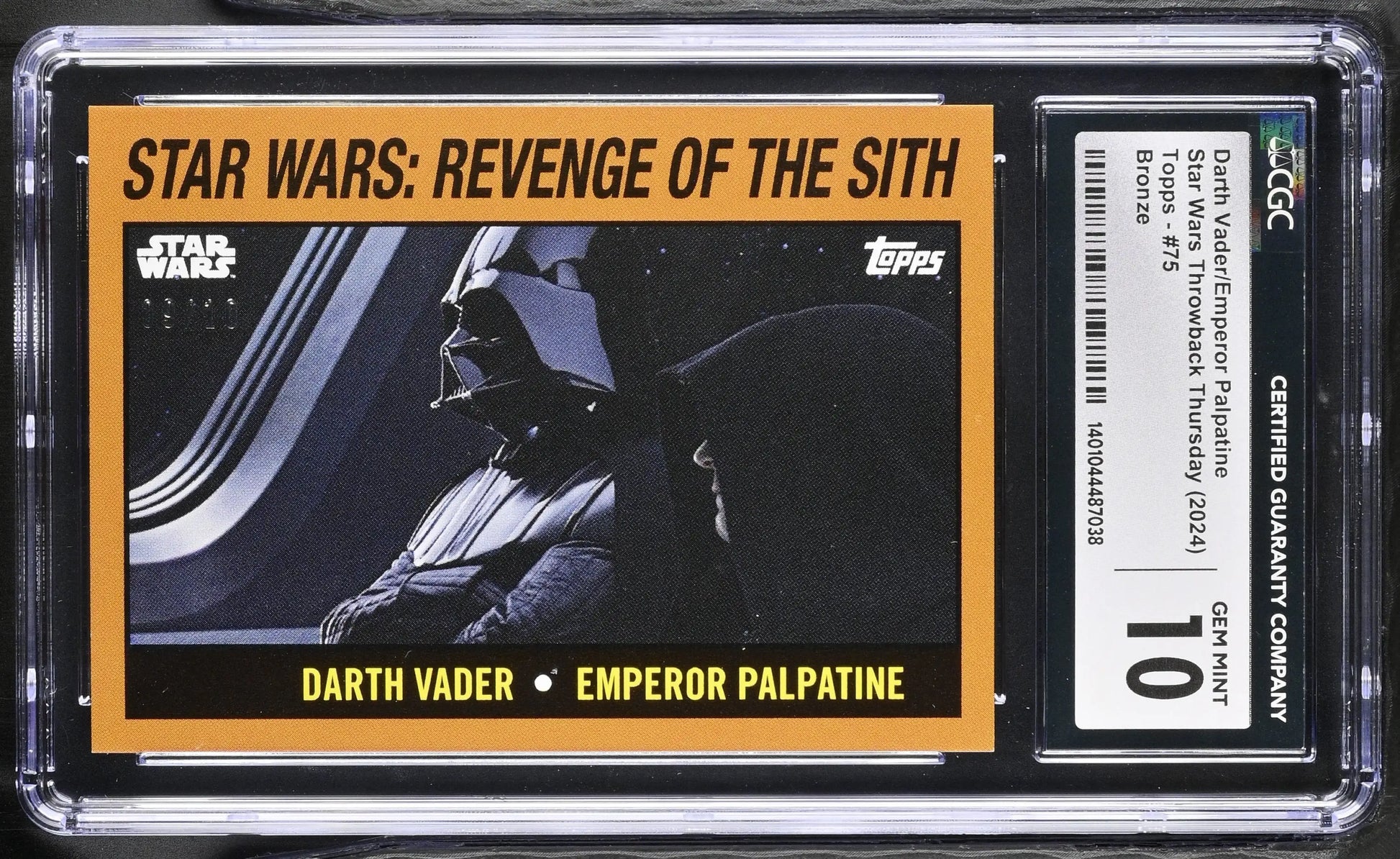 Graded Star Wars trading card featuring Darth Vader and Palpatine, Gem Mint condition