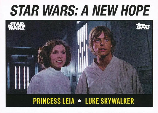 Star Wars trading card featuring Princess Leia and Luke Skywalker in Death Star corridor