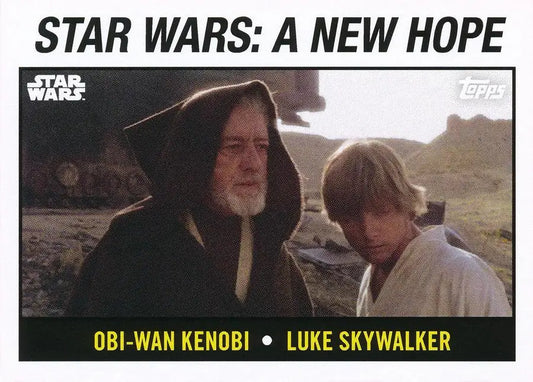 Star Wars trading card featuring Obi-Wan Kenobi and Luke Skywalker in desert terrain