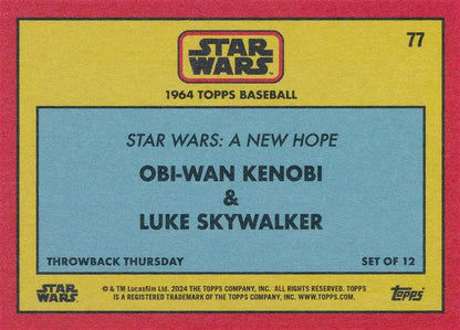 Vintage Star Wars trading card of Obi-Wan Kenobi and Luke Skywalker in baseball card style