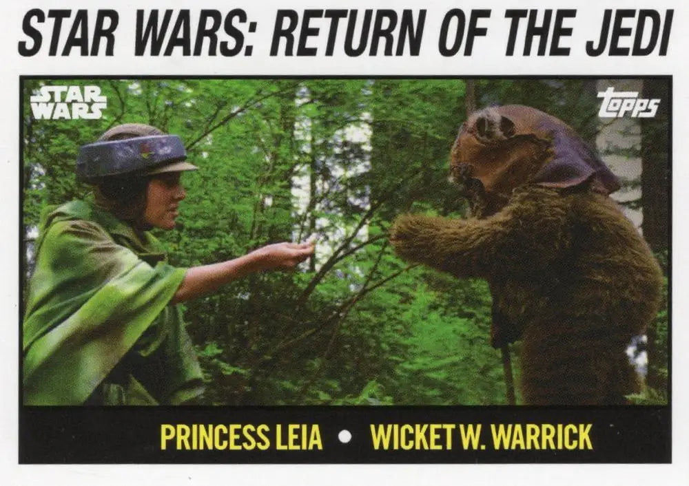 Star Wars trading card featuring Princess Leia and Wicket W. Warrick from Return of the Jedi