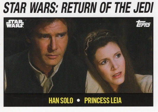 Star Wars trading card featuring Han Solo and Princess Leia from Return of the Jedi