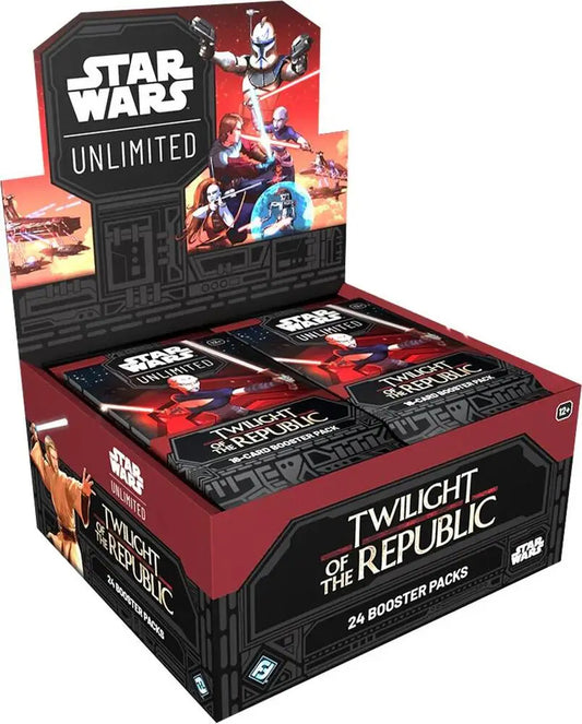 Star Wars Unlimited Twilight of the Republic booster box display with card packs