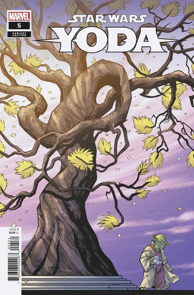 Gnarled tree with yellow leaves for Star Wars Yoda #5 Messina Variant trading card