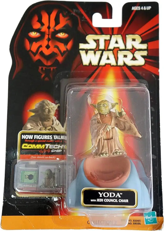 Star Wars Yoda Action Figure with Jedi Council Chair and Commtech Chip packaging design