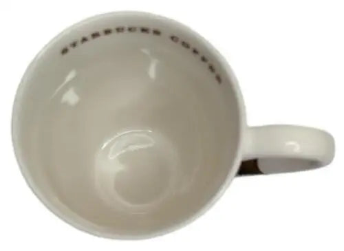 White Starbucks coffee mug cup pottery 10oz from 2008 in a multi-color design