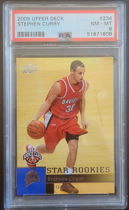 PSA-graded Stephen Curry 2009 Upper Deck Star Rookies basketball card in red Davidson uniform