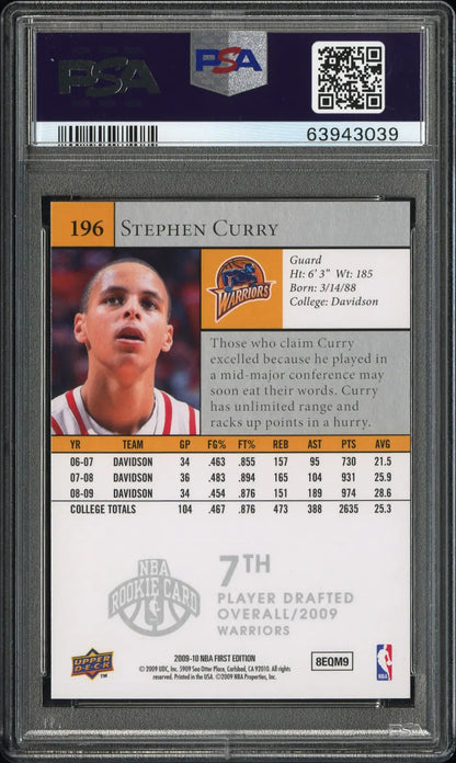 Stephen Curry 2009 Upper Deck First Edition #196 PSA 10 Gem Mint basketball card image