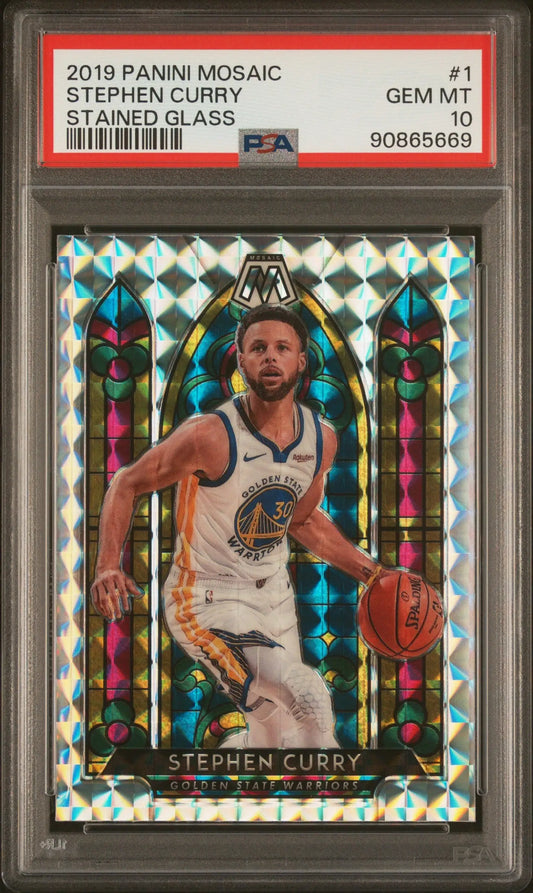 PSA-graded Panini Mosaic Stained Glass card of Stephen Curry in Warriors jersey #30