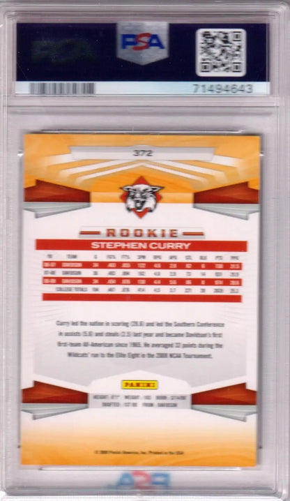 Back side of PSA-graded sports trading card with orange and red design, Columbia Hobby