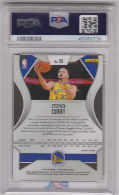 PSA-graded Stephen Curry basketball card in yellow Warriors jersey from Columbia Hobby