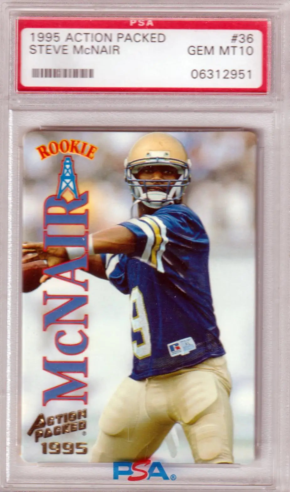 PSA-graded 1995 Action Packed Steve McNair rookie card in protective case for Columbia Hobby