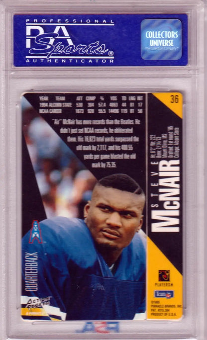 PSA-graded Steve McNair 1995 Action Packed RC Rookie #36 in blue uniform at Columbia Hobby