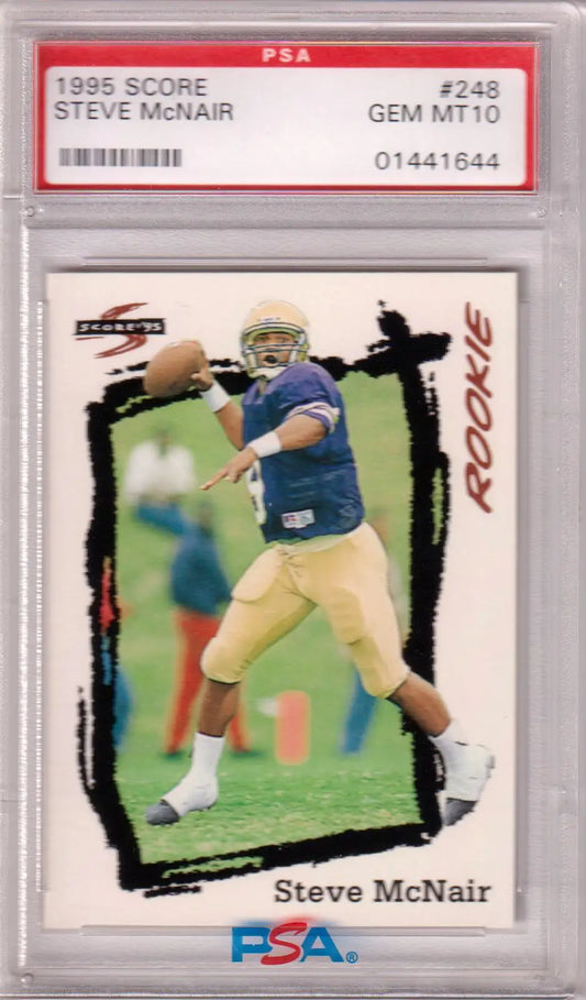 PSA-graded Steve McNair 1996 Score football card in blue jersey and gold pants