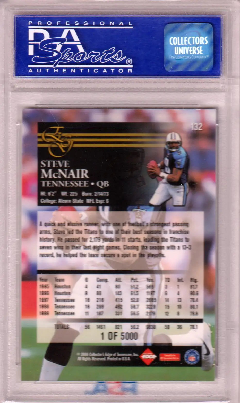 PSA-graded Steve McNair 2000 Collector’s Edge card in protective case from Columbia Hobby