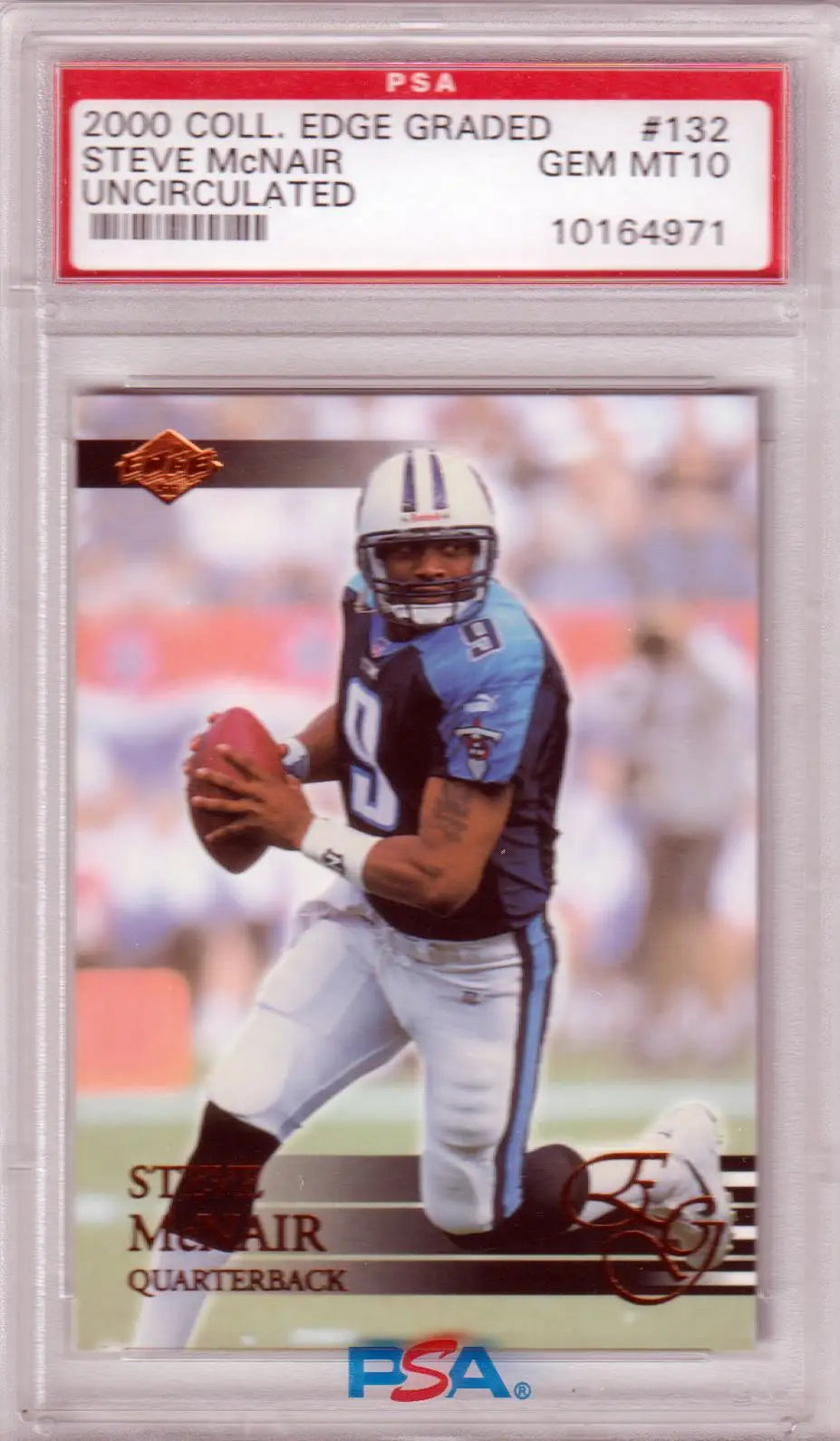 PSA-graded 2000 Collector’s Edge Steve McNair Uncirculated PSA 10 Gem Mint in case