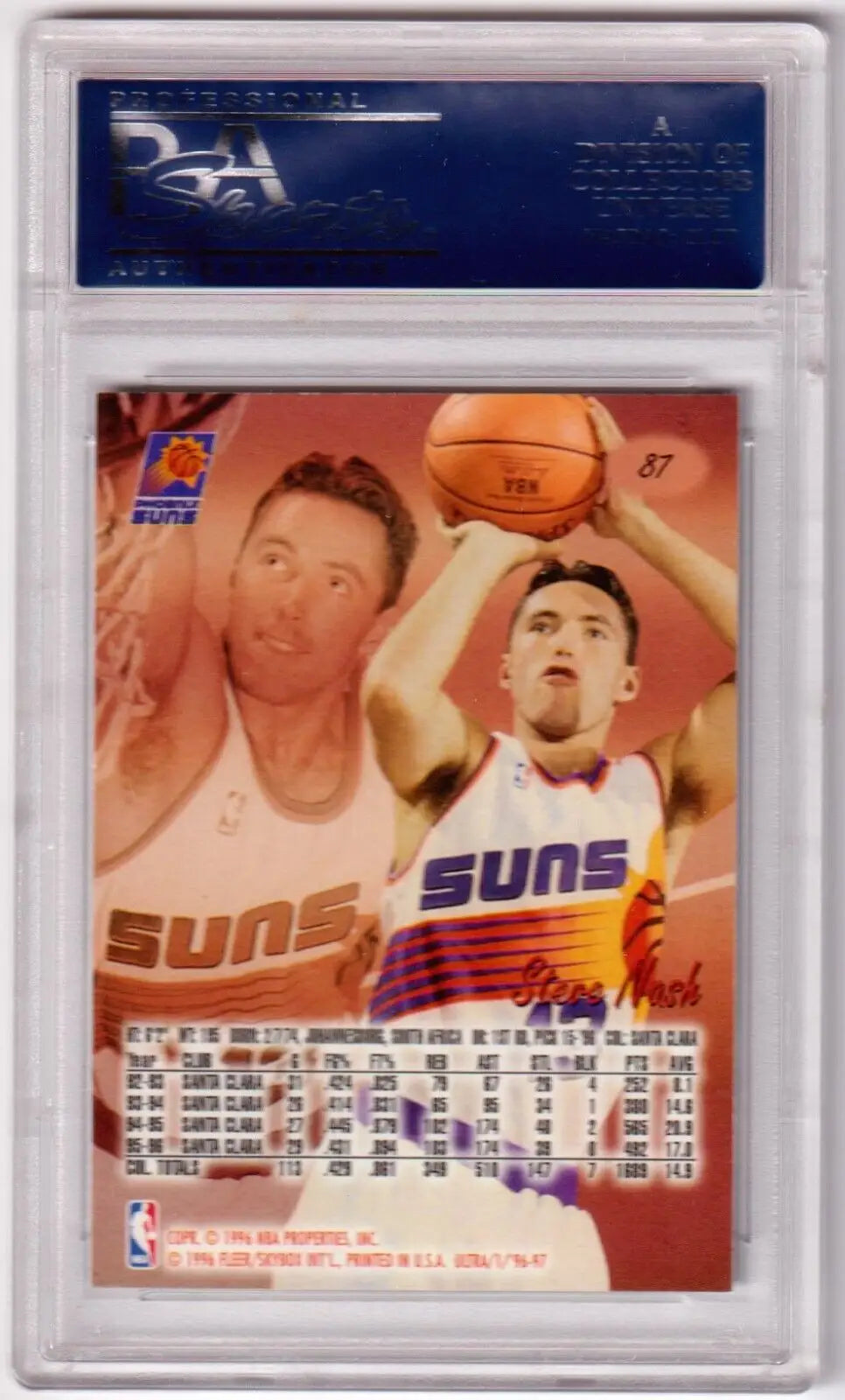 Basketball trading card in protective case featuring Phoenix Suns Steve Nash rookie card