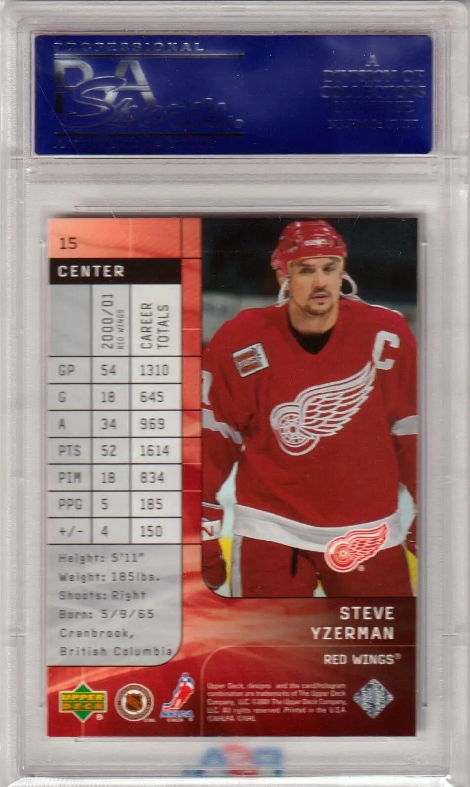 PSA-graded single card of Steve Yzerman in Red Wings jersey from Columbia Hobby