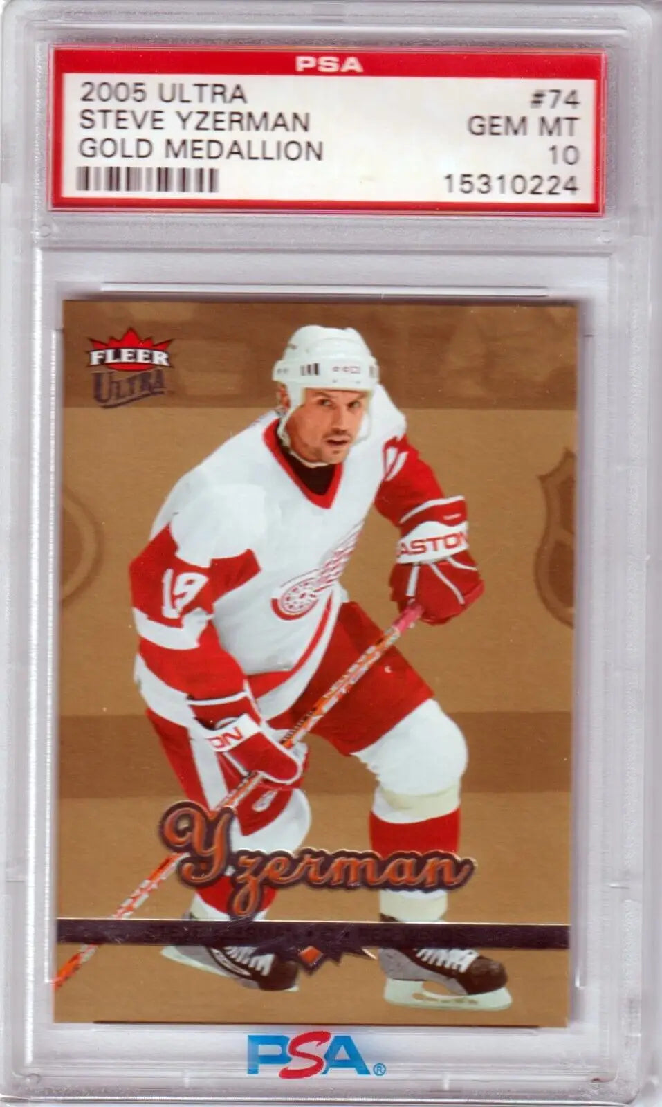 PSA 10 graded Steve Yzerman 2005 Fleer Ultra Gold Medallion hockey card Red Wings