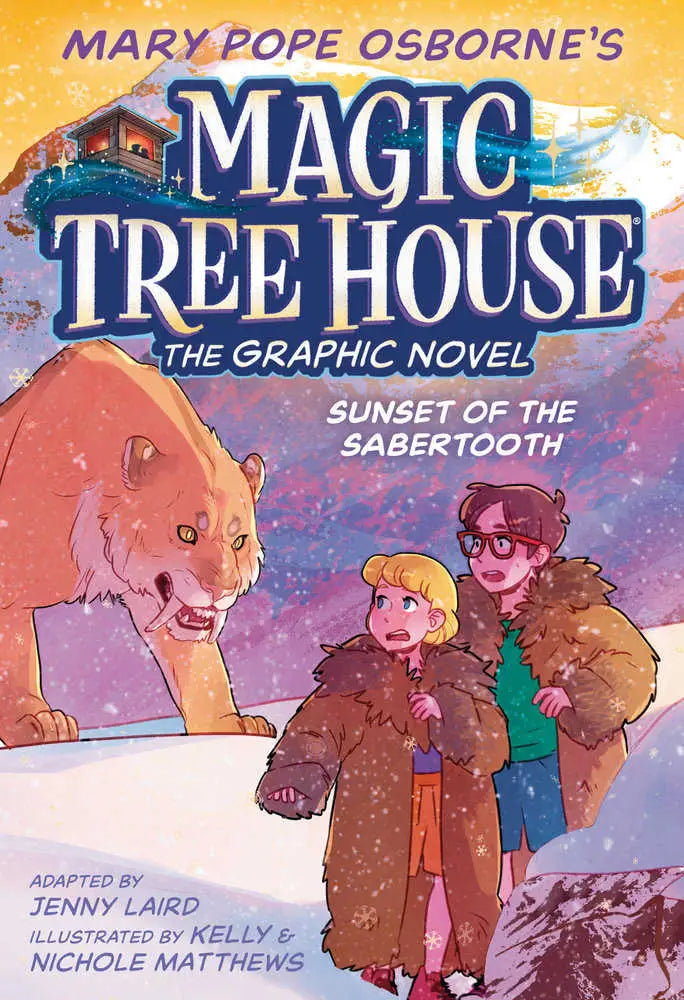 Book cover of Sunset Of The Sabertooth Graphic Novel featuring Ice Age characters