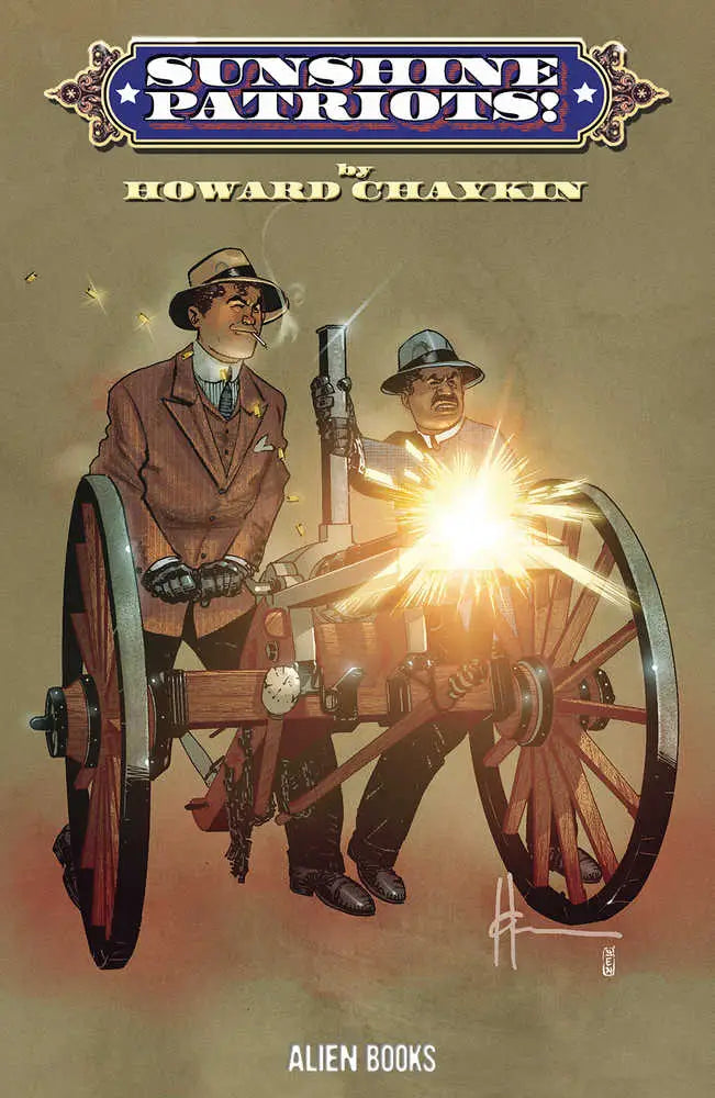 Book cover art of Sunshine Patriots featuring Revolutionary War figures and a cannon