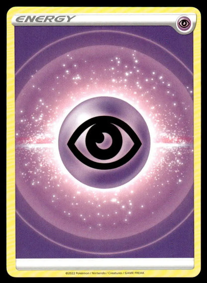 Stylized black eye symbol in glowing purple circle for Brilliant Stars Psychic Energy card