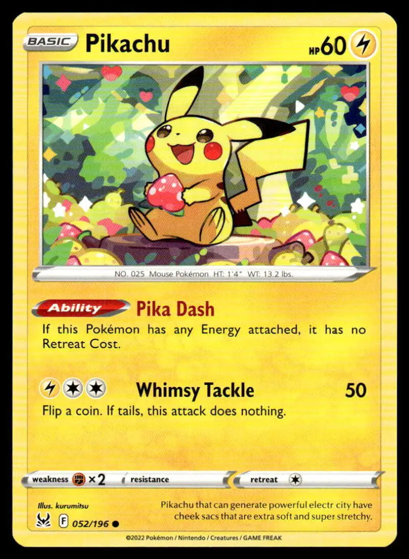 Pikachu heart design on SWSH11 Lost Origin Pokemon Trading Card NM-MT condition