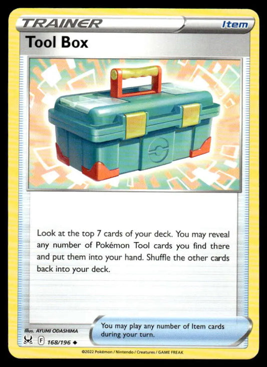 Teal and orange Tool Box with red handle for SWSH11 Lost Origin Pokemon Trading Card