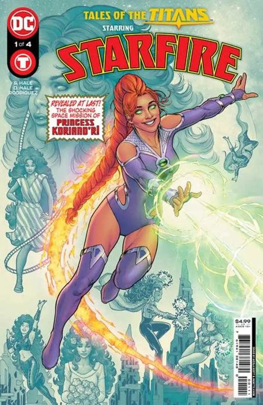 Comic book cover of Tales Of The Titans #1 featuring a purple-costumed superhero