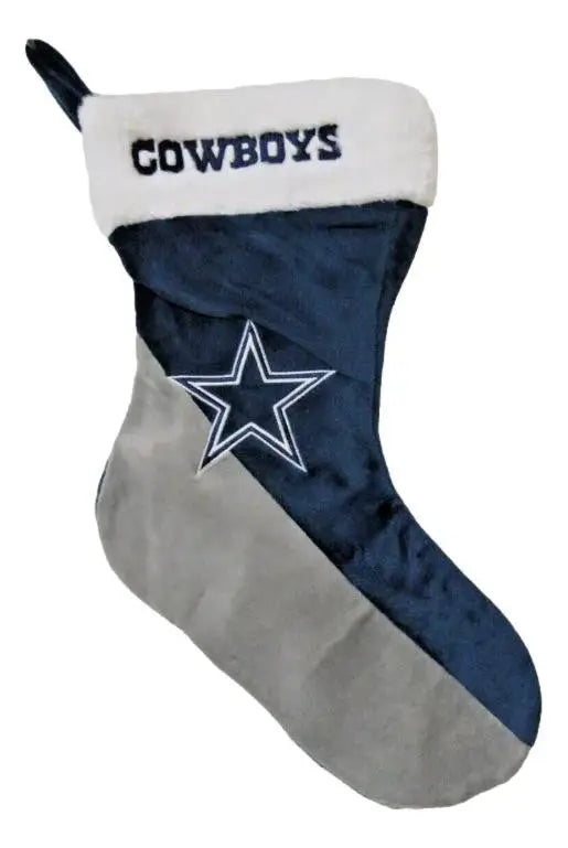 Dallas Cowboys team logo Christmas holiday stocking in navy blue, gray, and white