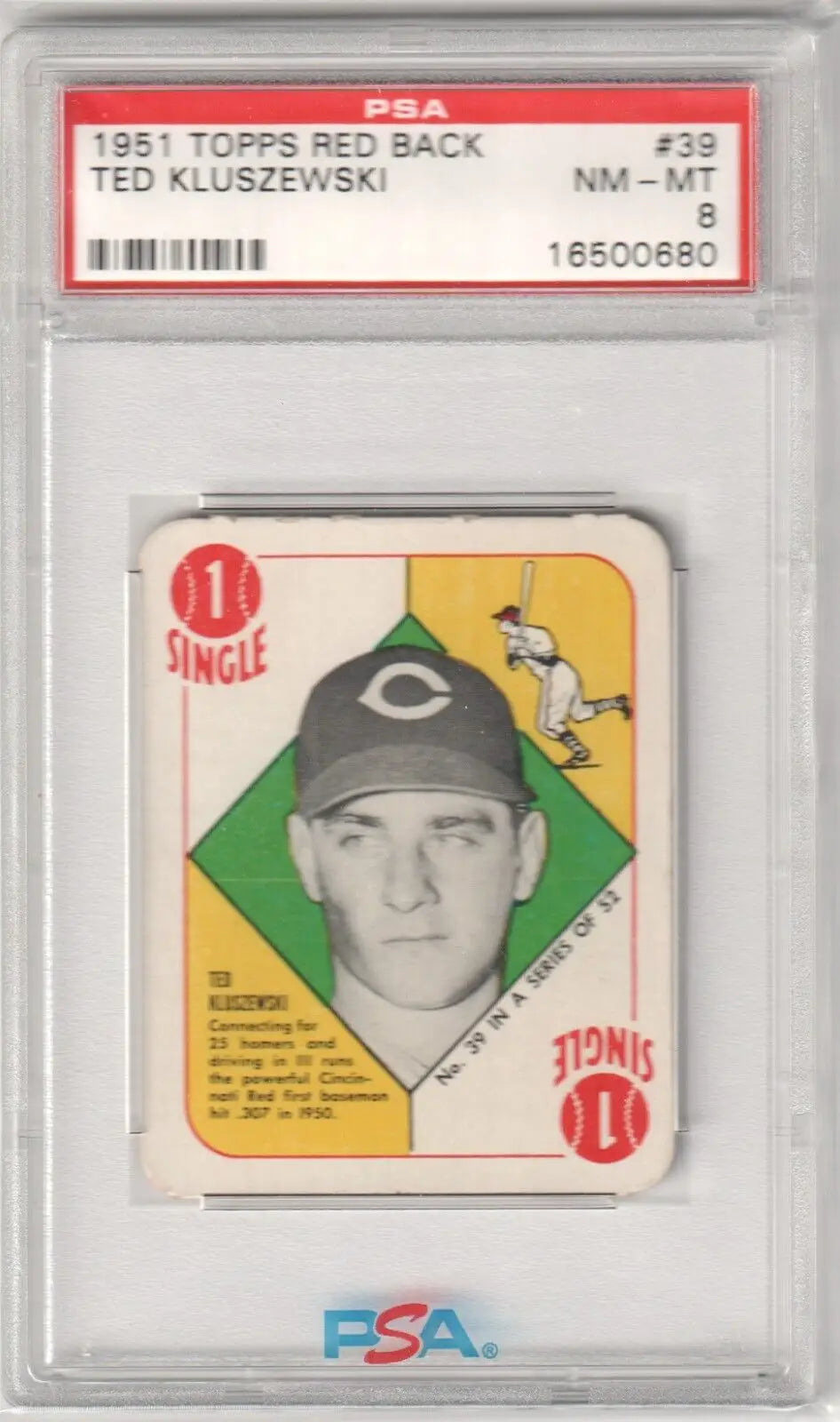 PSA-graded 1951 Topps Red Back Ted Kluszewski card for Cincinnati Reds at Columbia Hobby