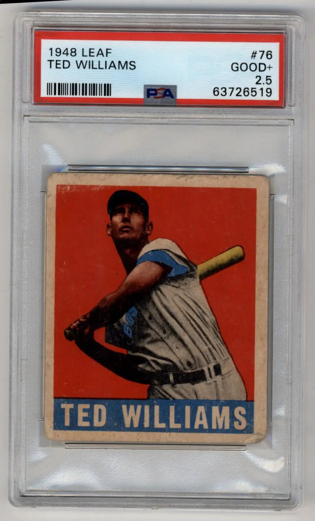 PSA-graded 1948 Leaf Ted Williams baseball card rated Good+ 2.5 for trading cards collectors