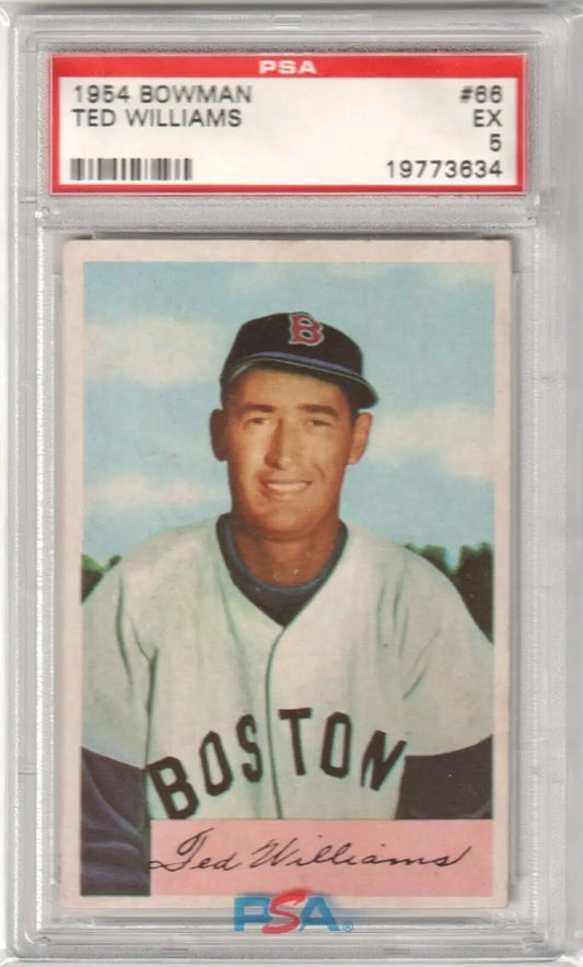 PSA-graded 1954 Bowman single card of Ted Williams in Red Sox uniform from Columbia Hobby