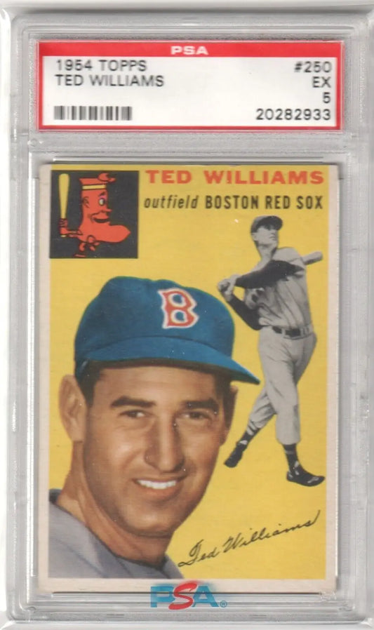 PSA-graded 1954 Topps Ted Williams baseball card, Red Sox player with blue cap, Columbia Hobby