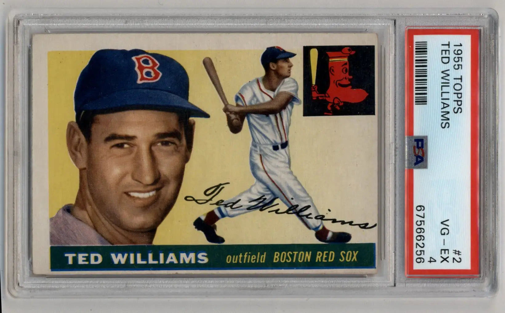 Vintage 1955 Topps Ted Williams Baseball Card in PSA 4 Grading Case for Trading Cards Collection