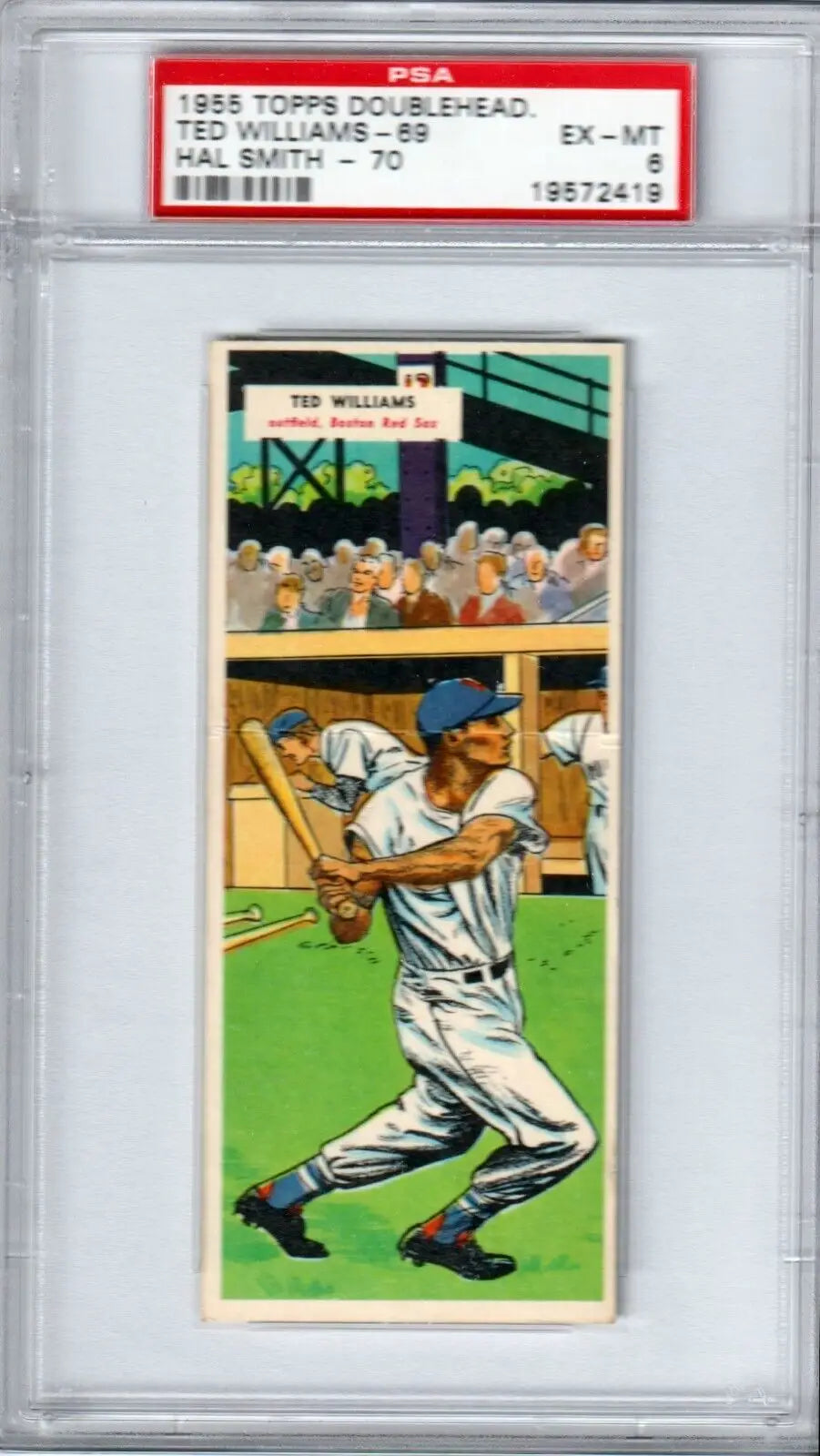 Vintage Ted Williams 1955 Topps baseball card in PSA 6 holder, available from Columbia Hobby