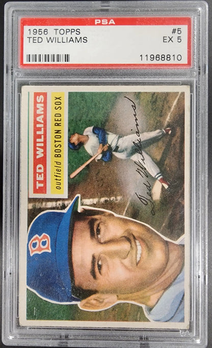 1956 Topps Ted Williams Baseball Card PSA EX 5 in excellent condition for collectors