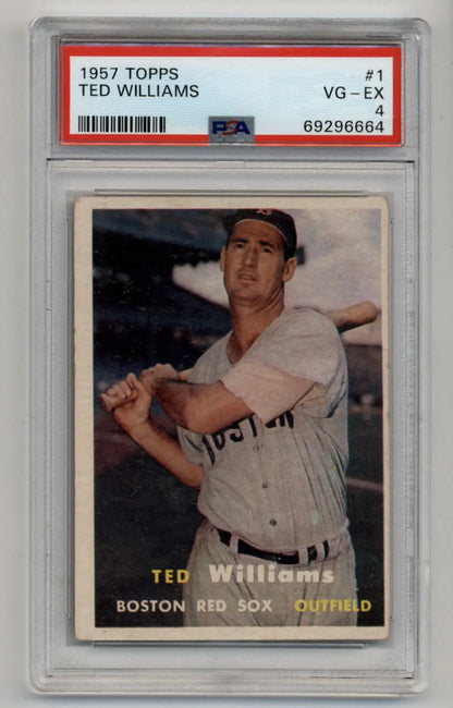 PSA-graded Ted Williams 1957 Topps baseball card featuring Boston Red Sox outfielder