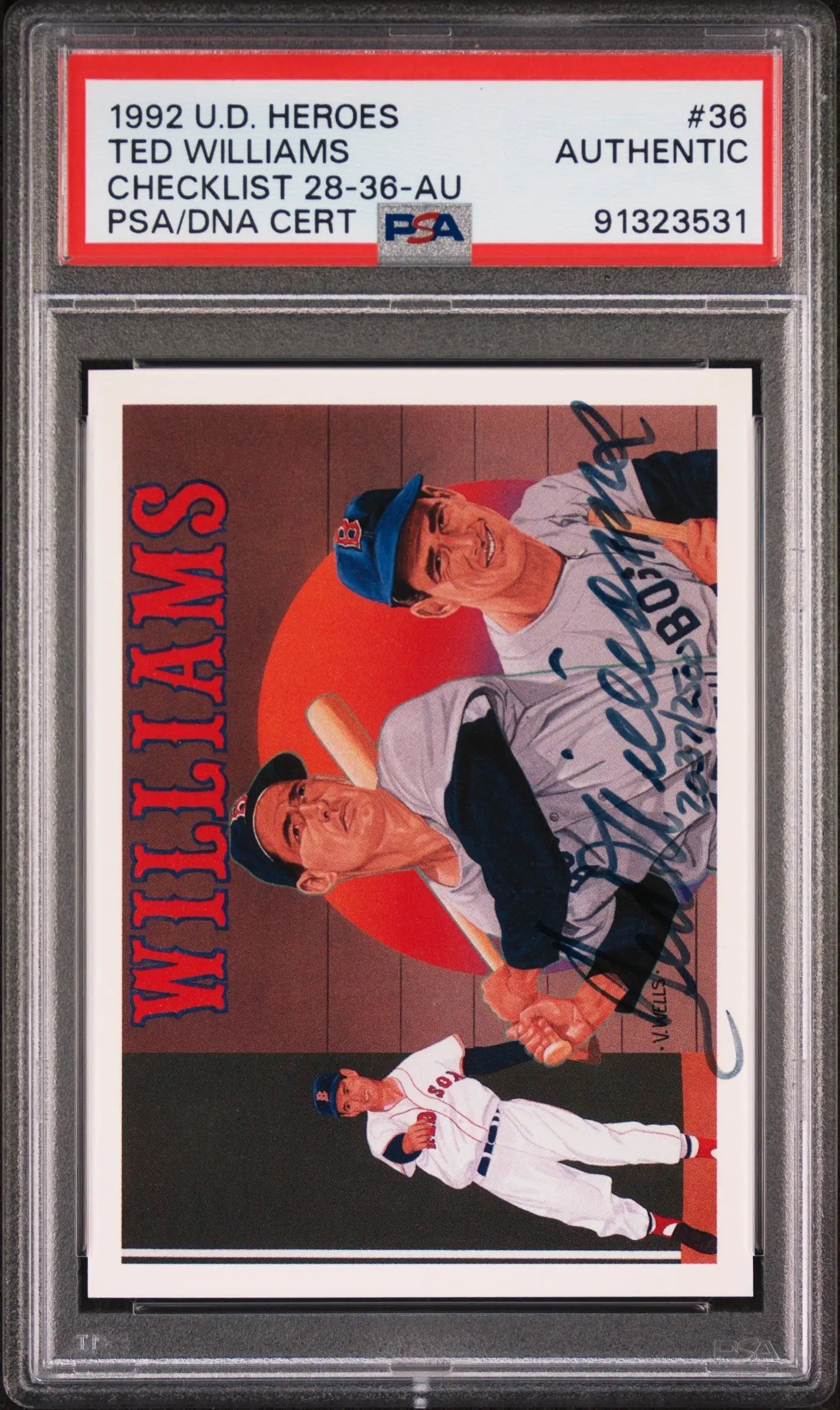 PSA-graded Ted Williams 1992 Upper Deck Heroes Autograph card featuring two players